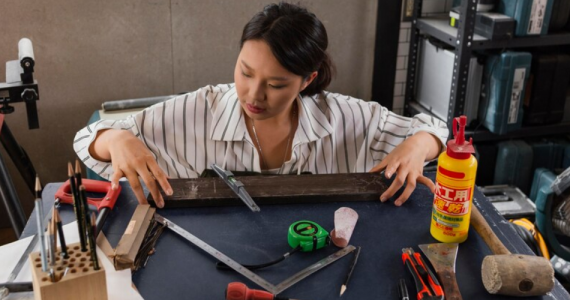 Woman working on wood DIY projects